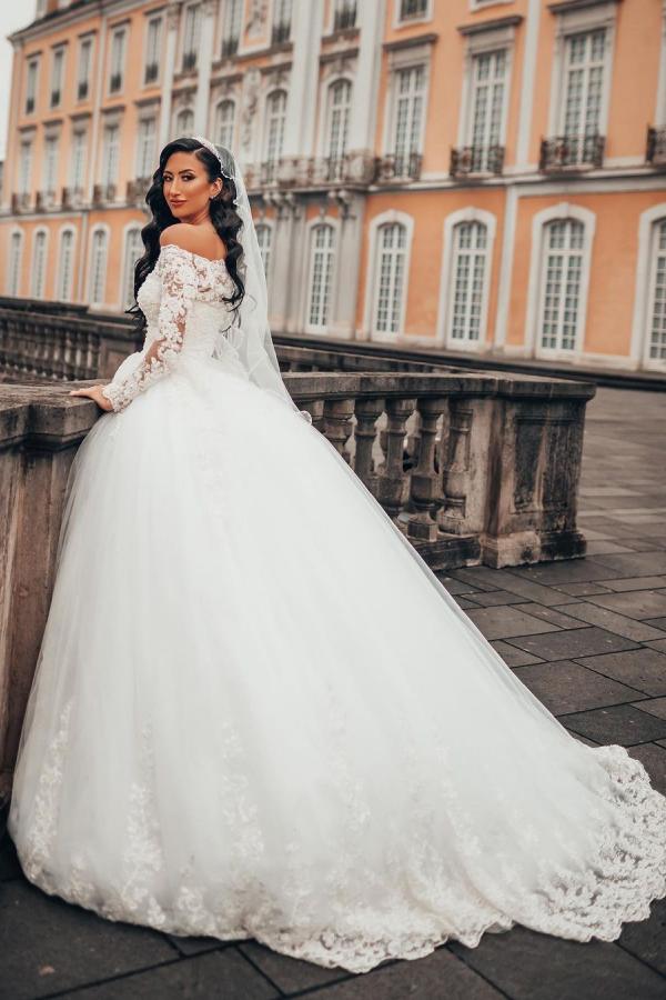 Bmbridal Long Sleeves Ball Gown Wedding Dress Off-the-Shoulder With Appliques