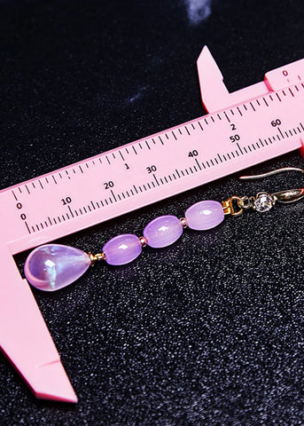 Women Light Purple Droplet Shape Crystal Drop Earrings