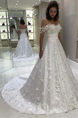 Bmbridal Off-the-Shoulder A-Line Wedding Dress With Appliques