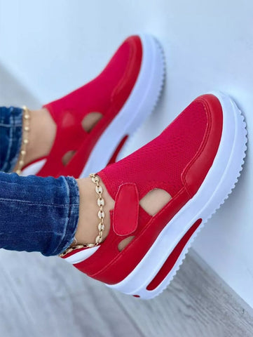 Casual Plain Hollow Mesh Velcro Portable Platform Shoes
