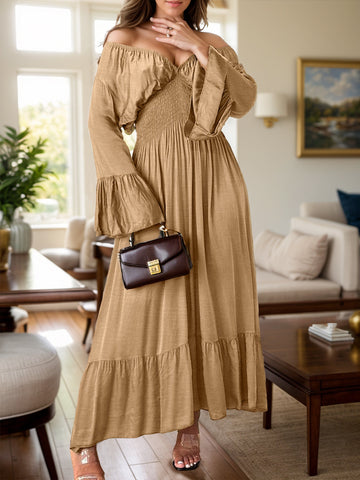 Maxikleid mit gesmokten Volantärmeln