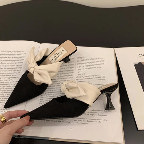 Sommer Street Style Bowknot Hausschuhe Frau Mode Spitzschuh Maultiere Schuhe Sexy Party Prom Zapatos De Mujer