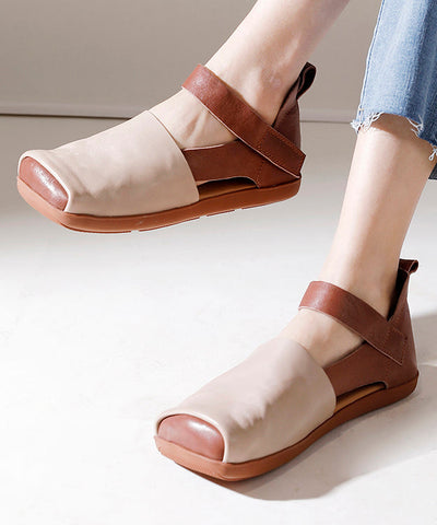 Handgemachte Retro Spleißen Plattfüße Schuhe Braun Rindsleder