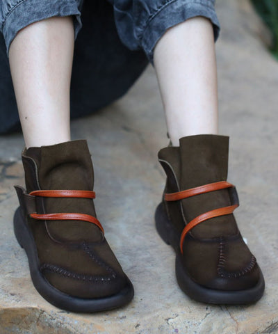 Comfy Brown Cowhide Splicing Cross Strap Leather Boots