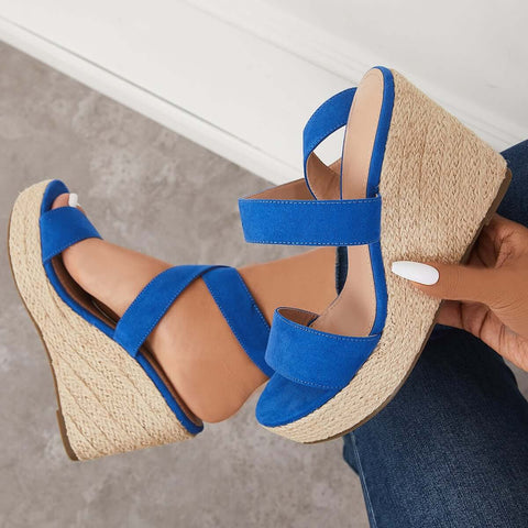 Criss Cross Ankle Strap Espadrille Wedge Platform Sandals