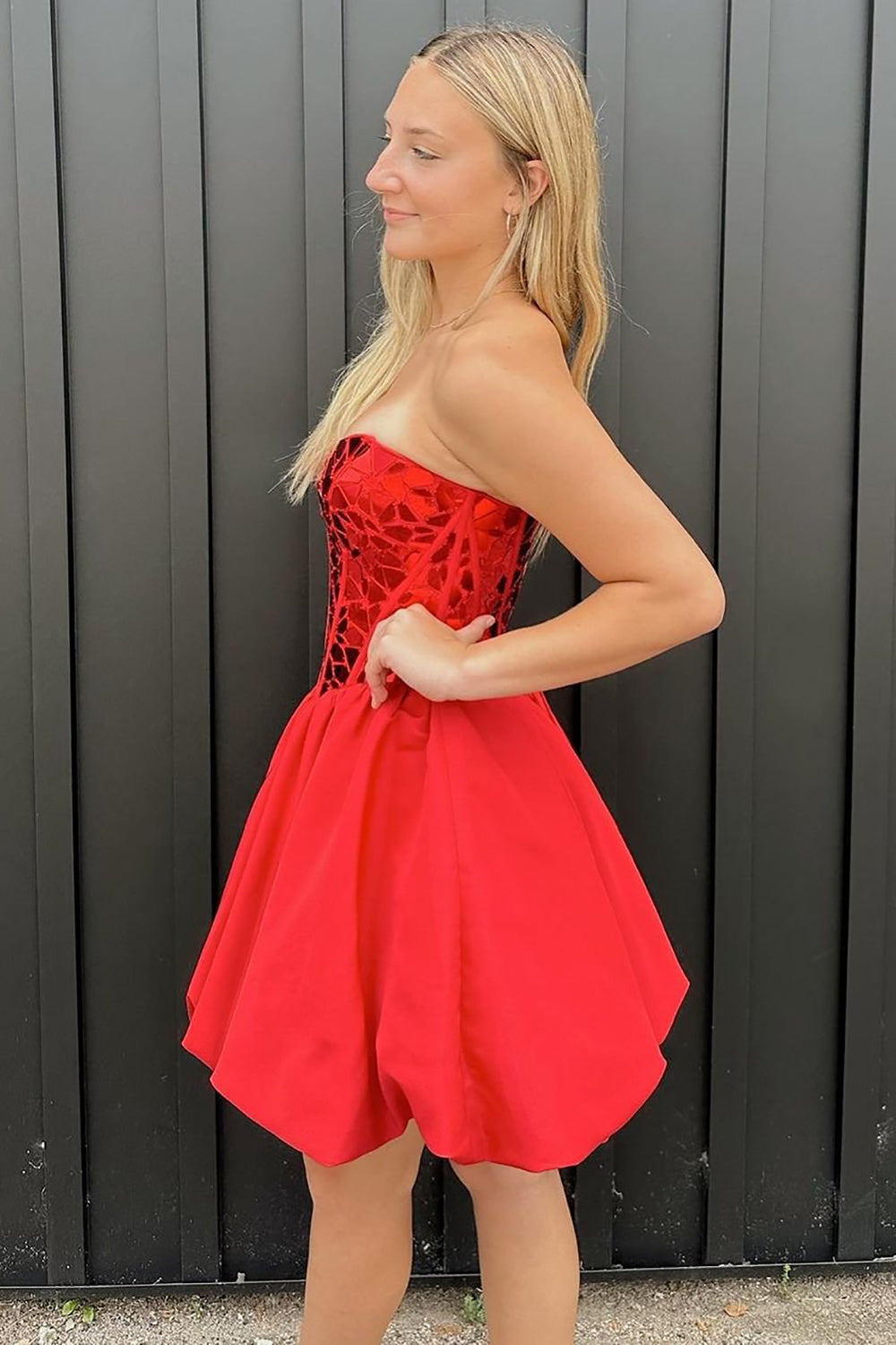 Stylish A Line Sweetheart Red Corset Homecoming Dress with Beading