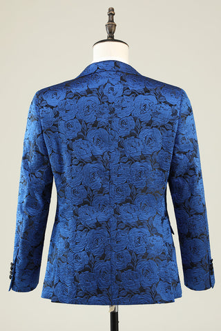 Peak Lapel Jacquard Royal Blue Single Breasted Men's Prom Blazer