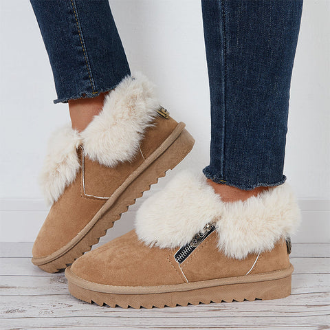 Plüsch-Flats, Slip-on-Schneestiefel, mit Kunstfell gefüttert, Loafer-Schuhe