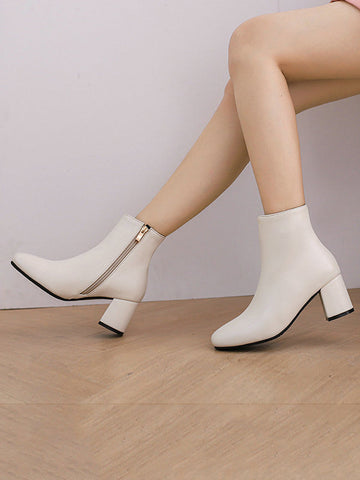 Round-Toe Split-Joint Zipper Pumps Boots