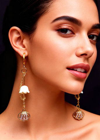 Art Bud Wrap Gem Stone Tassels Drop Earrings