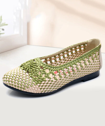 Handgemachte Strickstoff Flache Schuhe Spleißen Aushöhlen Frauen