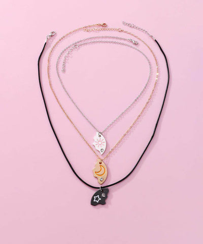 Novelty Alloy Star Moon Sun Three-Piece Set Pendant Necklace