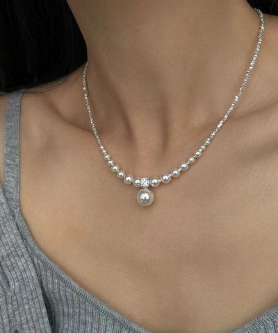 Modern Silk Sterling Silver Pearl Pendant Necklace