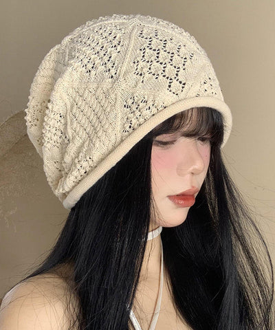 DIY Vielseitige beige ausgehöhlte dünne Bonnie-Strickmütze