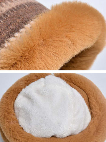 Women Winter Knitted Wool Liner Hat-Khaki-Orange