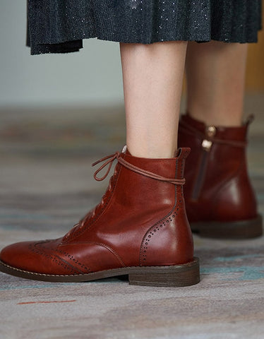 British Style Handmade Vintage Lace-up Oxford Boots