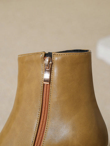 Round-Toe Split-Joint Zipper Pumps Boots