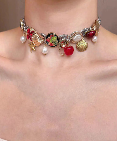 Art Multicolor Stainless Steel Shell Pearl Pendant Necklace