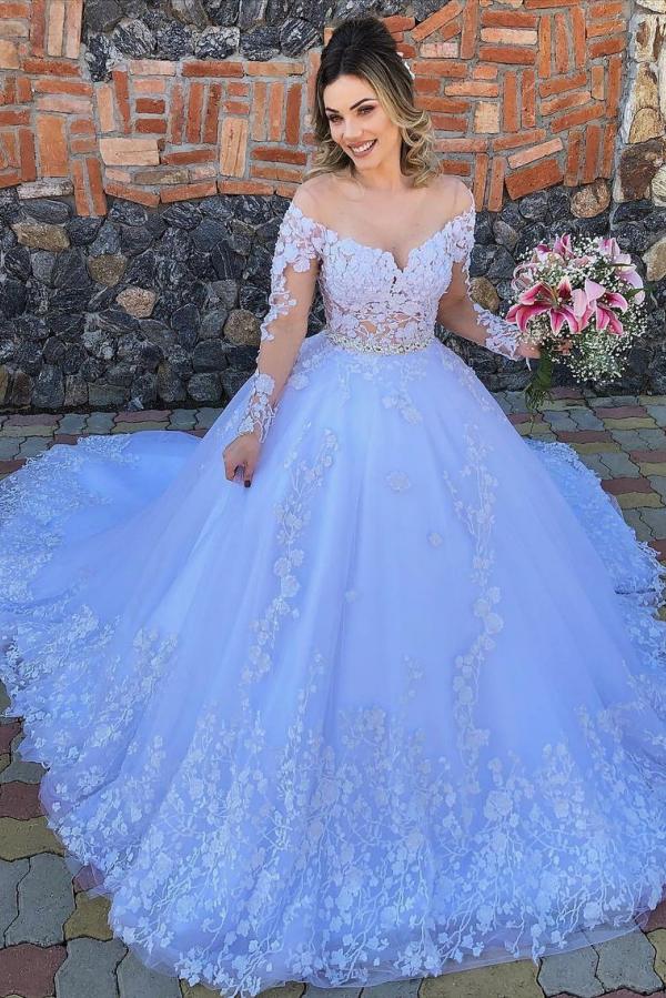 BMbridal Long Sleeves Off-the-Shoulder Wedding Dress Long With Appliques