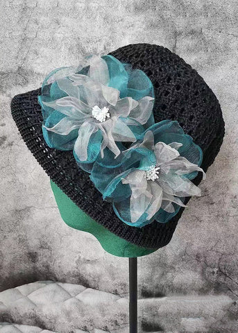 Original Design Schwarz Blau Floral Hollow Out Bucket Hat