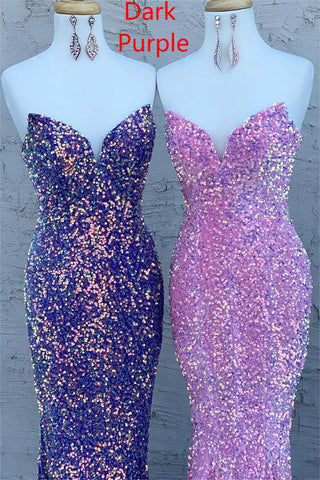 Strapless Sequins Fuchsia Mermaid Prom Dress