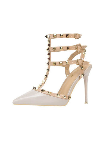 Thin High Heel Patent Leather Metal Rivet Sandals