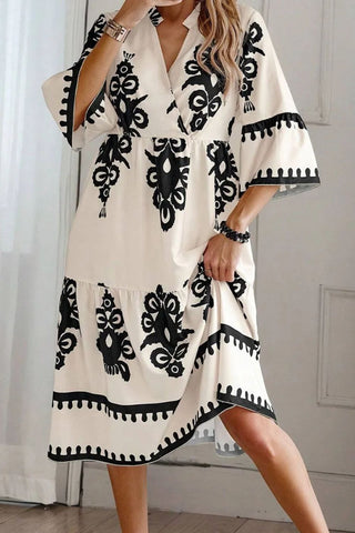 Bedrucktes Midikleid mit halben Ärmeln