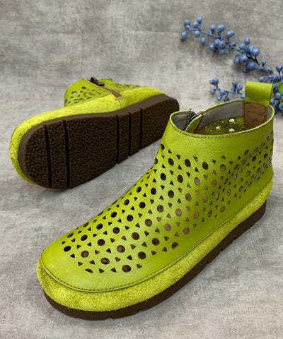 Neu Grün Solide Aushöhlen Echtes Leder Schuhe Für Wohnungen