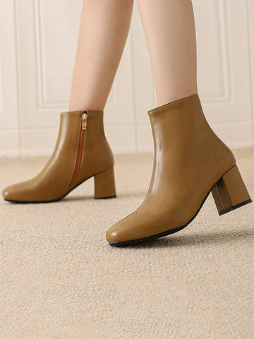 Round-Toe Split-Joint Zipper Pumps Boots