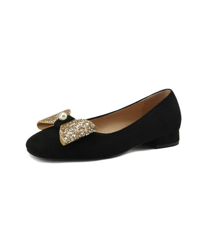 Schwarze, weiche, bequeme Damen-Flats mit Schleife und Zirkonia