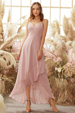Rosa High Low Chiffon Brautjungfernkleid