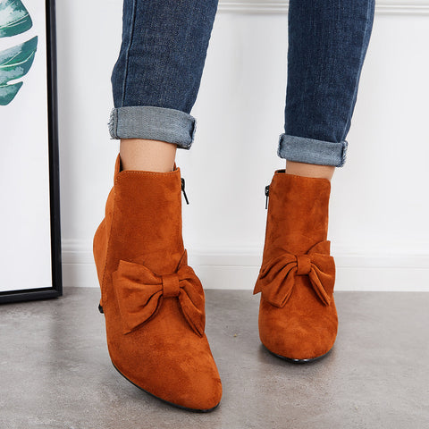 Bowknot Kittten Heel Ankle Boots Side Zipper Dress Short Booties