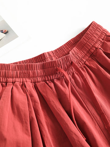 Women Summer Solid Pleat Pocket Loose Wide-leg Pants