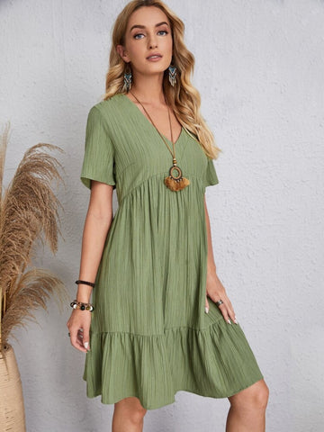Full Size V-Neck Short Sleeve Beach Dress
