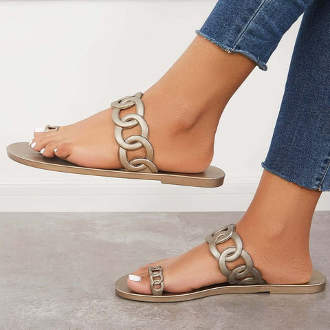 Slip-on Slide Sandals Toe Ring Single Band Flat Slippers