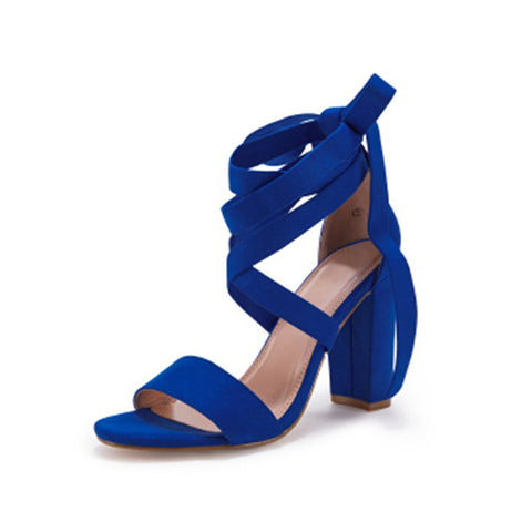 Sandalen mit Blockabsatz und Schnürung, offene Zehenpartie, Pumps mit Fesselriemchen