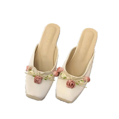 Flower Flats Mules Shoes Women Soft Cozy Dress Slippers Shoes 2024 Designer Summer Flip Flops Casual Slides Female Zapatillas