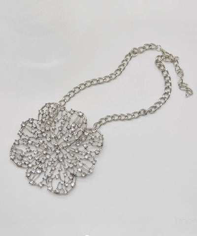 Boho Silk Metal Zircon Hollow Out Floral Pendant Necklace