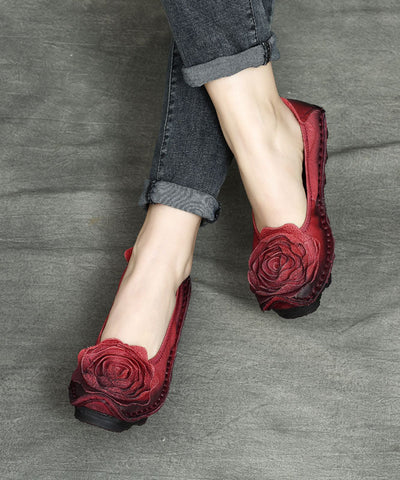 Handgemachte Blumen Splicing Flats Rotes Rindsleder Penny Loafers