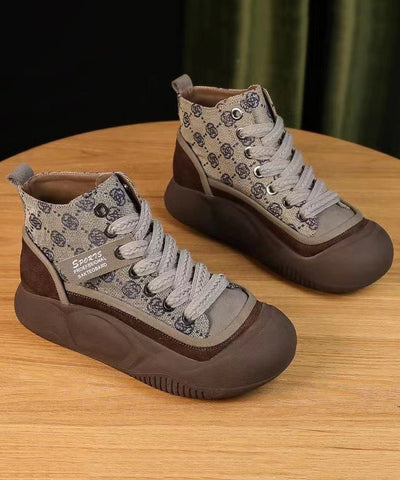 Khaki Casual Canvas Plateau Flats Schuhe Cross Strap