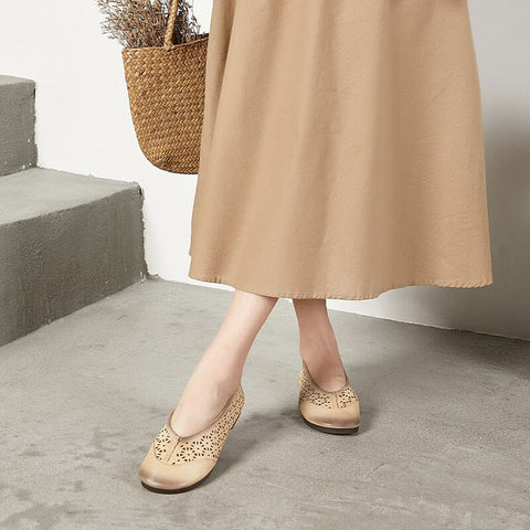 Summer Retro Hollow Leather Flat Casual Shoes