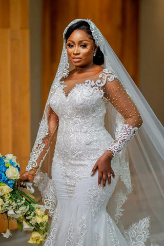 Bmbridal Long Sleeves Mermaid Wedding Dress With Lace On Sale