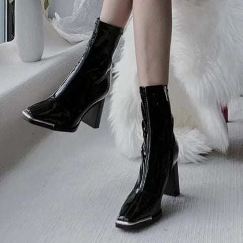Square Toe Sexy Ankle Boots Women High Heels Shoes Chunky 2024 Fashion Winter Shoes Designer Chelsea Boots Pumps New Mujer Shoes