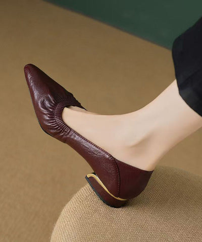 Edle flache Schuhe für Damen, schwarzes Rindsleder, spitze Zehenpartie