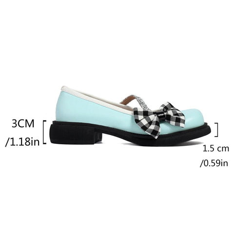 - Blue Pink White Lolita Style Sweet Girls Student Mary Jane Shoes Women Round Toe Platform Plaid Bow JK Uniform Flats Loafers 42
