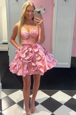 Yellow Strapless A-Line Corset Short Homecoming Dress With 3D Flowers