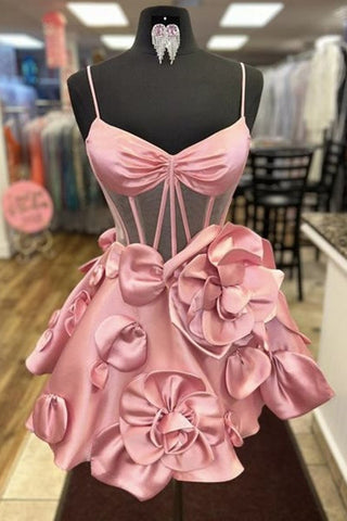Yellow Strapless A-Line Corset Short Homecoming Dress With 3D Flowers