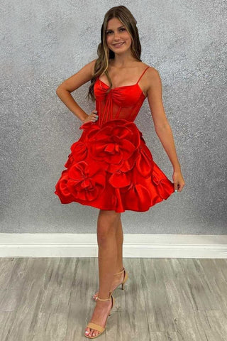 Yellow Strapless A-Line Corset Short Homecoming Dress With 3D Flowers
