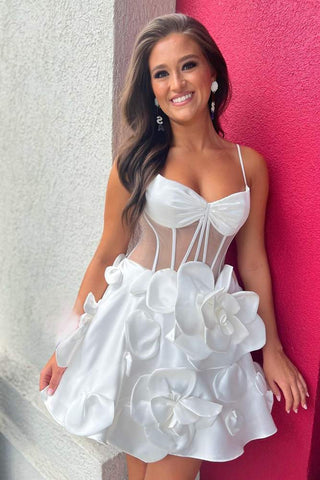Yellow Strapless A-Line Corset Short Homecoming Dress With 3D Flowers