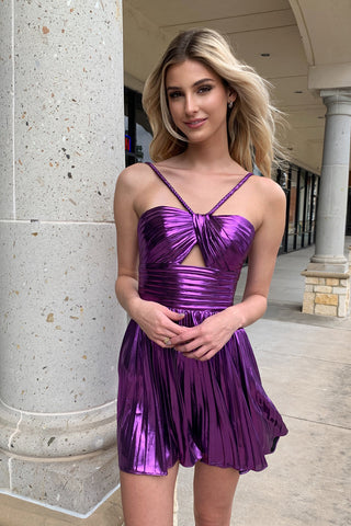 Golden Spaghetti Straps Pleated A-Line Short Homecoming Dress